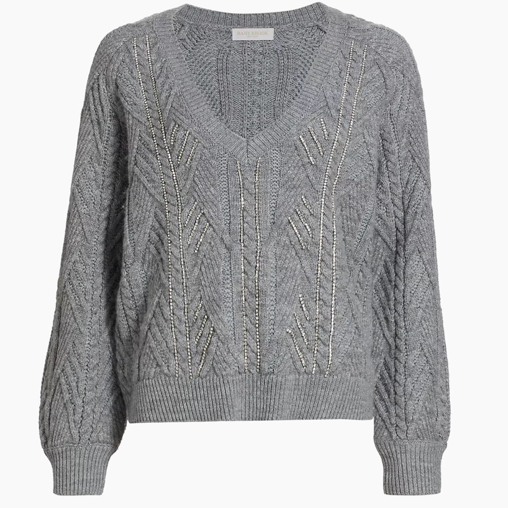 Ramy Brook Embellished V Neck Sweater